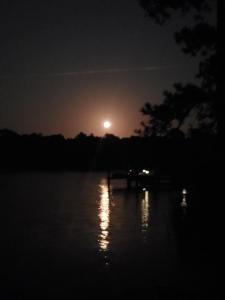 Una luna elevándose sobre un cuerpo de agua por la noche en Kinsale Cove Retreat- Where peace is sitting by the moonlight, en Kinsale