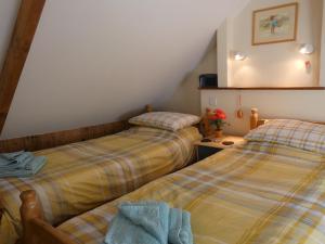 two twin beds in a room with a attic at The Bolthole - 28188 in Yelverton