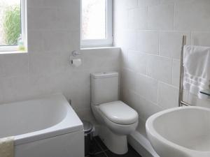 a white bathroom with a toilet and a sink at The Briar Rose in New Herrington