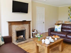 a living room with a couch and a fireplace at Baswick Steer in Burshill