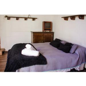 a bedroom with a large bed with a blanket and pillows at Hostal Los Castaños in San Alfonso