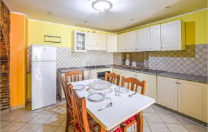 La cuisine est équipée d'une table, de chaises et d'un réfrigérateur. dans l'établissement 2 Bedroom Cozy Home In Serra San Bruno, à Serra San Bruno