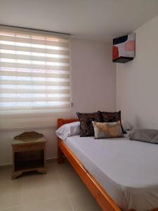 1 dormitorio con cama y ventana en Aparta Hotel Jardines de Guatape By Hope, en Guatapé