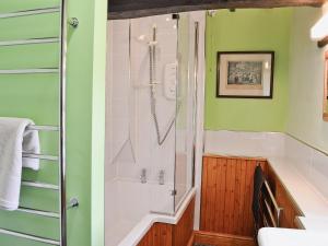 a bathroom with a shower and a sink at Little Knott in High Nibthwaite