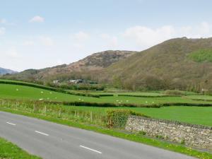 a road next to a field with a mountain at Little Knott in High Nibthwaite