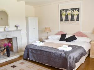 a bedroom with two beds and a fireplace at The Farmhouse in Hampreston