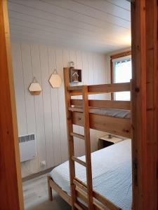 a bedroom with two bunk beds and a ladder at Au Bord des Pistes in La Plagne