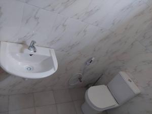 a bathroom with a white sink and a toilet at ESN LODGES & HOMETSAY SERVICES in Dar es Salaam