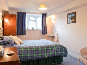 a hotel room with a bed and a sink at Upper Ffinnant in Aber-Brân