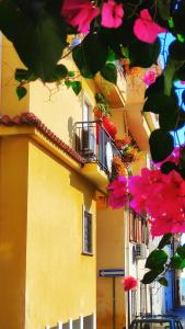 a building with pink flowers in front of it at Case Borgo Vacanze in Letojanni