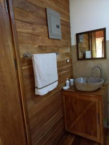 a bathroom with a sink and a mirror at Cabaña tolle Vista in Savegre