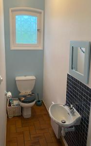 La salle de bains est pourvue de toilettes et d'un lavabo. dans l'établissement Foix Villa 150m2 dans très grand parc arboré, à Foix