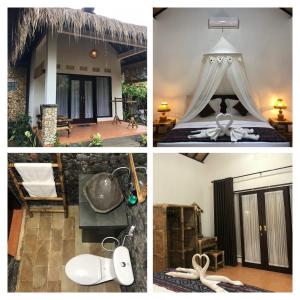 a collage of pictures of a resort with a bed and a room at Cewin's Homestay in Kuta Lombok