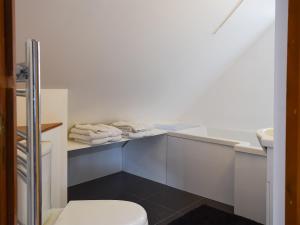 een badkamer met een toilet, een wastafel en handdoeken bij Millers Rest in Willingham