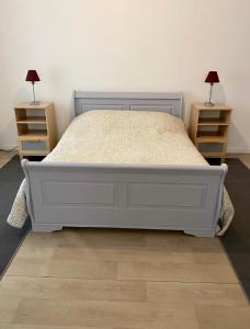 a bedroom with a bed with two night stands at Foix Villa 150m2 dans très grand parc arboré in Foix