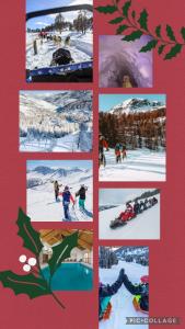 uma colagem de fotografias de pessoas a esquiar e a fazer snowboard em Le hameau des Rennes em Vars