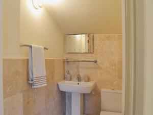 a bathroom with a sink and a toilet at Wisteria Cottage in Skirpenbeck