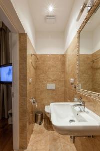 プラハにあるプラハ ブティック レジデンスのバスルーム(洗面台、トイレ付)、テレビが備わります。