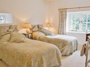 a bedroom with two beds and a window at Riverside Cottage in Washford