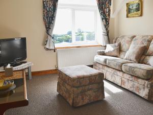 a living room with a couch and a tv at Fron Erch Cottages - 2711 in Llanarmon