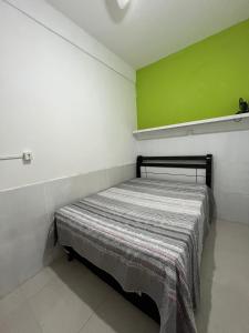 Bett in einem Zimmer mit grüner Wand in der Unterkunft Casa Bairro Boa Vista 1 in Caruaru