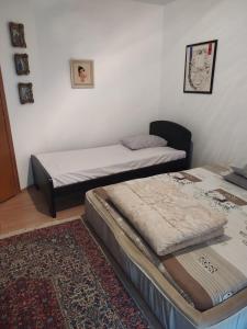 two twin beds in a room with a rug at Vojin Meljak in Meljak