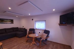 a living room with a couch and a table at Villa Fantastica Apartments in Mysłakowice