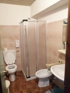 La salle de bains est pourvue de toilettes et d'un lavabo. dans l'établissement Tana delle Marmotte, à Falcade