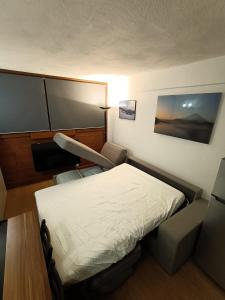 een hotelkamer met een bed, een bureau en een bureau bij Appartement la Plagne,7 pers rénové in Aime La Plagne