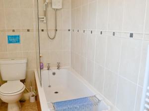 a bathroom with a tub and a toilet and a shower at Ty Newydd Y Graig - 28017 in Tremeirchion