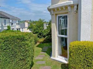 a window on the side of a building with bushes at Welcome Retreat in Newton Abbot