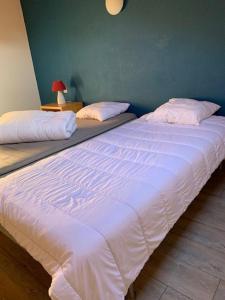 dwa łóżka siedzące obok siebie w pokoju w obiekcie MAISON LANDES OCEAN w mieście Saint-Julien-en-Born +4 zdjęcia