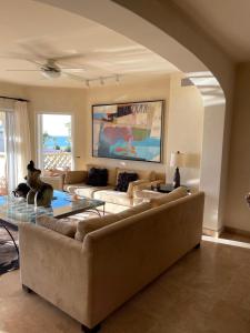 聖何塞德爾卡沃的住宿－Las Mananitas，带沙发和玻璃桌的客厅