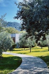 a winding road in a park with trees and a building at Casa Legna in Pigna