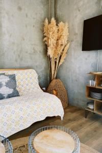 a living room with a couch and a table at Casa Legna in Pigna