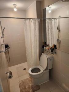 uma casa de banho com um WC e um chuveiro em Studio in Azure with Arayat View em San Fernando