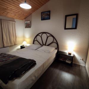 1 dormitorio con 1 cama grande y 2 lámparas en Appartement cosy à quelques pas de la plage de la Rémigeasse, en Dolus d'Oléron