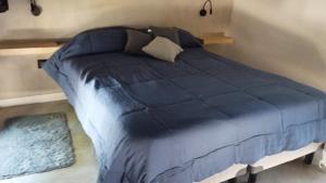 1 cama con edredón azul en un dormitorio en Terrazas Pinar 2 en Monte Hermoso