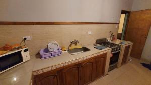 cocina con fregadero y microondas en Casa San Rafael Mendoza en San Rafael