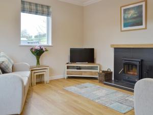 a living room with a fireplace and a tv at Braemorlich - UK10381 in Alford