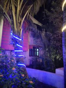 une maison avec des lumières bleues sur son côté dans l'établissement HemHarsh Holiday Home, à Karjat