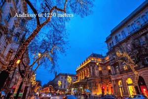 a city street at night with a building at Center apartment 5 private room for 19 people in Budapest