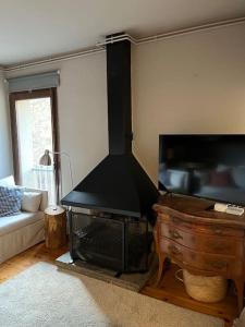sala de estar con chimenea y TV en Apartamento en alp, en Alp