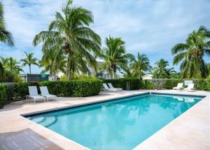 a swimming pool with chairs and palm trees at Buttonwood Reserve by Eleuthera Vacation Rentals in James Cistern