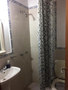 W łazience znajduje się prysznic i umywalka. w obiekcie Keila's Apartment w mieście Concordia