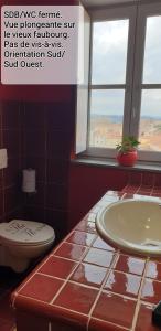 baño con aseo y lavabo y ventana en Studio independant Non Fumeur 38m2 calme, confort, en Béziers