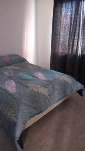 1 cama con edredón azul en un dormitorio en Alojamientos Malargüe en Malargüe