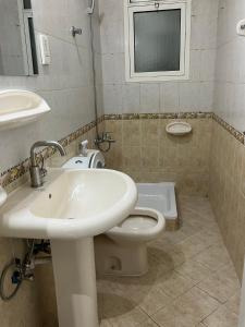 a bathroom with a sink and a toilet and a mirror at Welcom Tourist Hostel in Dubai