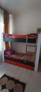 two bunk beds in a room with a rug at Hostelida Konya in Konya