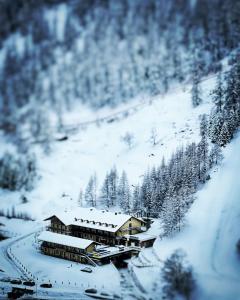 a building covered in snow on a snow covered mountain at Chalet du Lys Hotel & SPA in Gressoney-la-Trinité